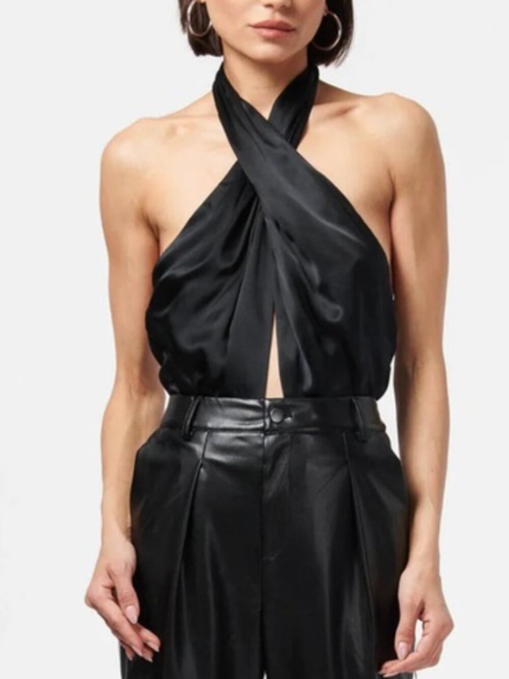 CAMI NYC Silk Steph Twist Front Halter Neck Bodysuit NWT